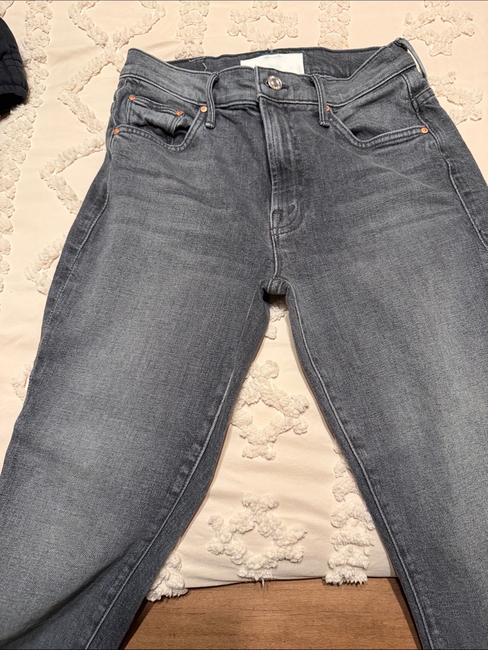 MOTHER High-Rise Insider Croo Step Fray Color Moshpit Memories Gray Slim Jeans